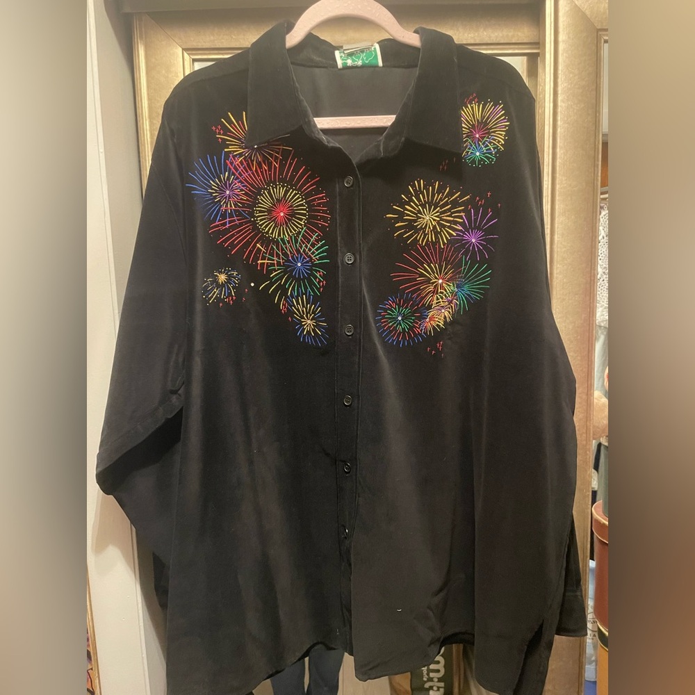Cute long sleeve velvet looking Corduroy embroidered long sleeve r shirt NWOT